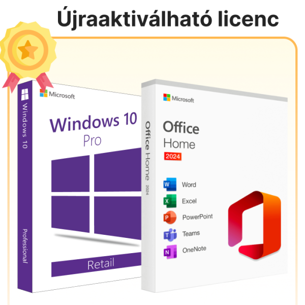 Windows 10 Pro Retail Full licenc + Office Home 2024 Retail licenc (Microsoft fiók társítással)