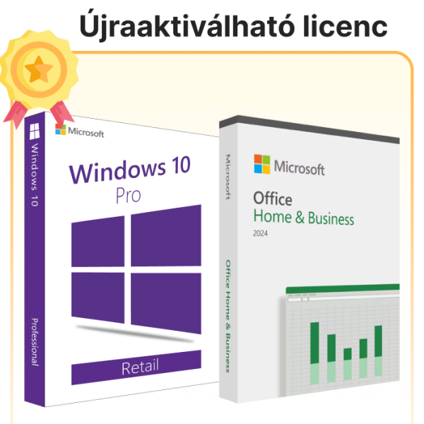 Windows 10 Pro Retail Full licenc + Office Home and Business 2024 Retail licenc (Microsoft fiók társítással)