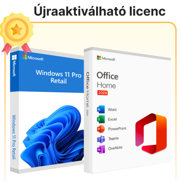 Windows 11 Pro Retail Full licenc + Office Home 2024 Retail licenc (Microsoft fiók társítással)