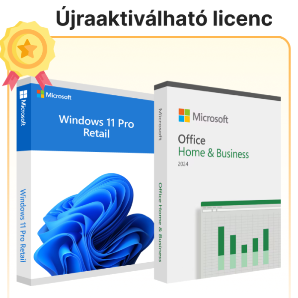 Windows 11 Pro Retail Full licenc + Office Home and Business 2024 Retail licenc (Microsoft fiók társítással)
