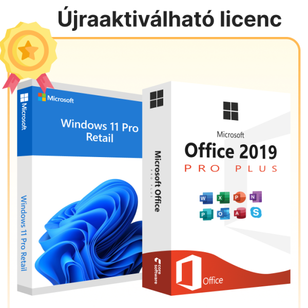 Windows 11 Pro Retail Full licenc + Office Pro Plus 2019 Retail licenc (Microsoft fiók társítással)